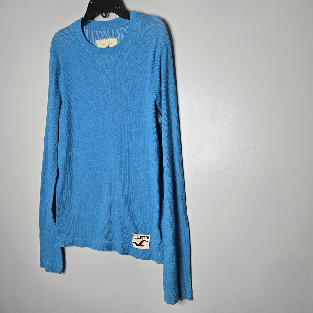 Vtg Hollister Turquoise Waffle Knit Thermal Top ‎ Longline Y2K Surf Skater Large - Picture 3 of 7